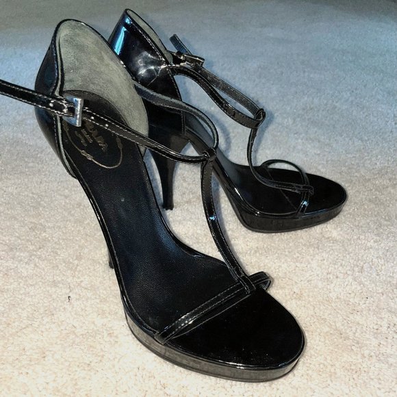 RARE Prada T-Strap Patent Leather Sandal Platform Heel Sz 38 - NEVER WORN - Picture 1 of 14
